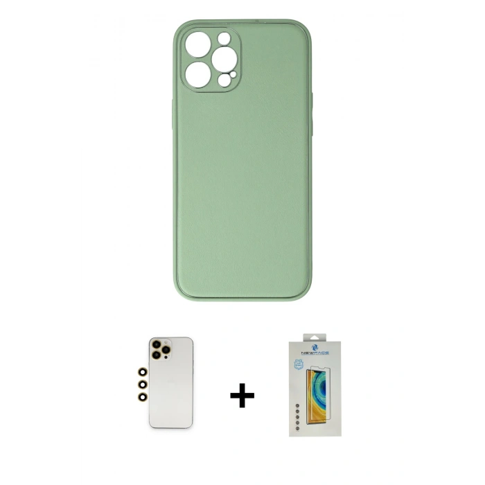 MARSİLYAN™- iPhone 12 Pro Kılıf Yadigar Klasik - Siyah Polymer Nano Ekran Koruyucu + Shine Kamera Lens - GD