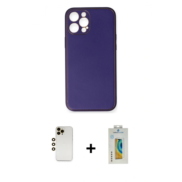 MARSİLYAN™- iPhone 12 Pro Kılıf Yadigar Klasik - Siyah Polymer Nano Ekran Koruyucu + Shine Kamera Lens - GD