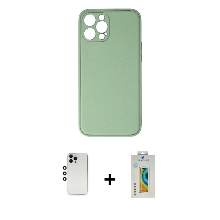 MARSİLYAN™- iPhone 12 Pro Kılıf Yadigar Klasik - Siyah Polymer Nano Ekran Koruyucu + Shine Kamera Lens - GS