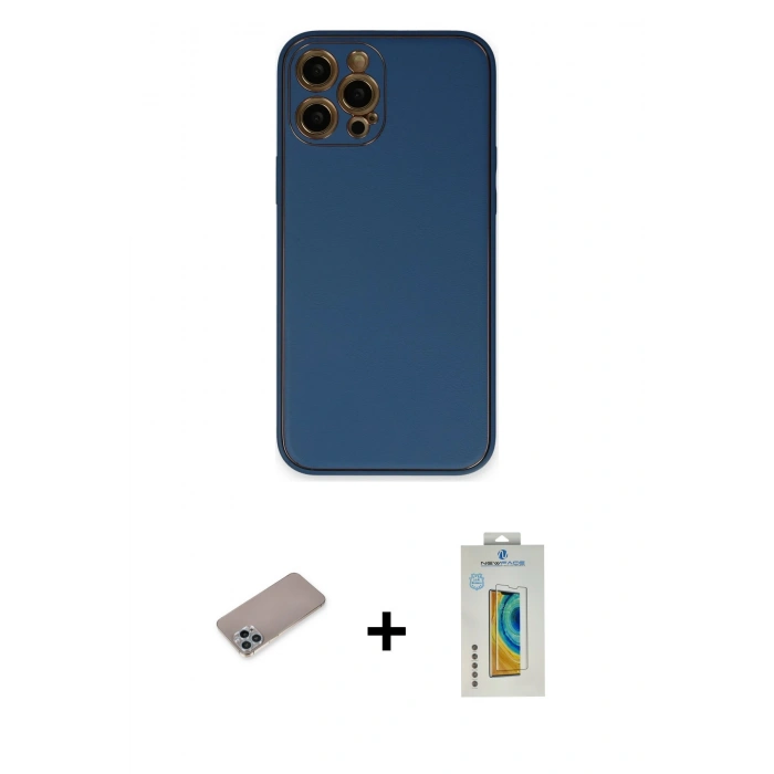 MARSİLYAN™- iPhone 12 Pro Kılıf Yadigar Klasik - Siyah Polymer Nano Ekran Koruyucu + Shine Kamera Lens Koruma Cam - SABE