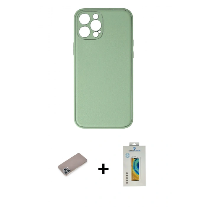 MARSİLYAN™- iPhone 12 Pro Kılıf Yadigar Klasik - Siyah Polymer Nano Ekran Koruyucu + Shine Kamera Lens Koruma Cam - SABE