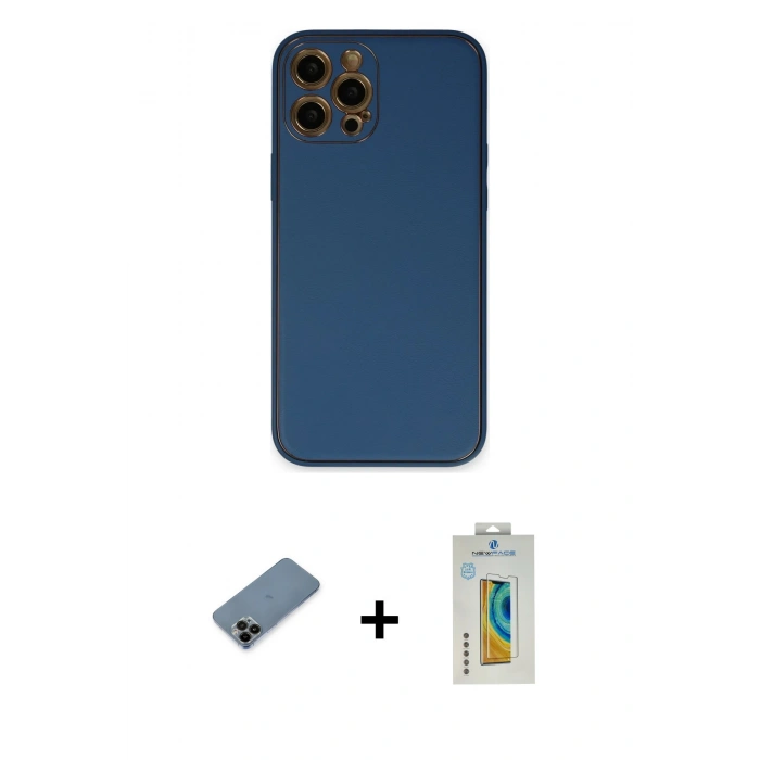 MARSİLYAN™- iPhone 12 Pro Kılıf Yadigar Klasik - Siyah Polymer Nano Ekran Koruyucu + Shine Kamera Lens Koruma Cam - SH