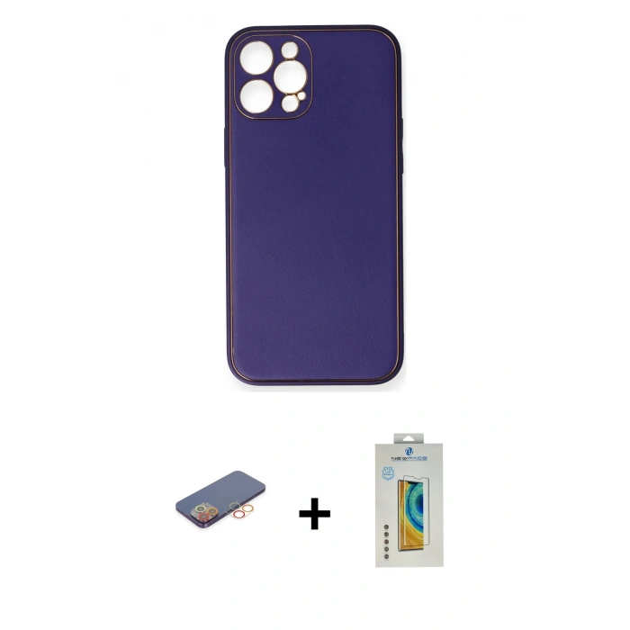 MARSİLYAN™- iPhone 12 Pro Kılıf Yadigar Klasik - Siyah Polymer Nano Ekran Koruyucu + Renkli Kamera Lens Koruma Cam - TU