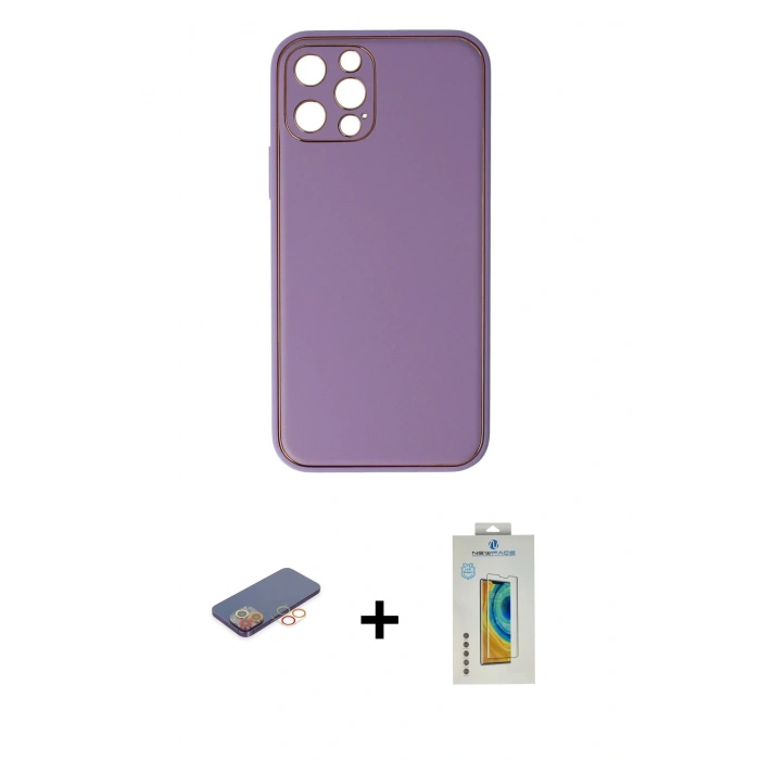 MARSİLYAN™- iPhone 12 Pro Kılıf Yadigar Klasik - Siyah Polymer Nano Ekran Koruyucu + Renkli Kamera Lens Koruma Cam - TU