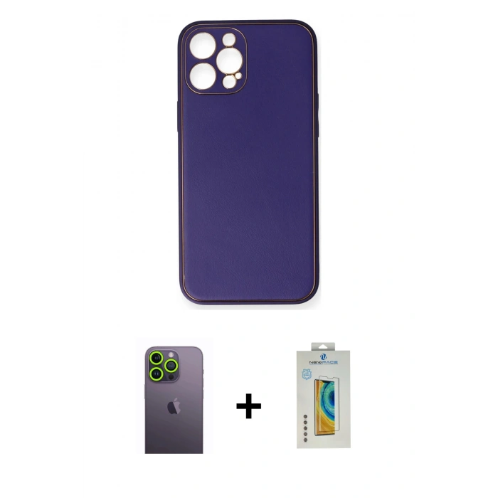 MARSİLYAN™- iPhone 12 Pro Kılıf Yadigar Klasik - Siyah Polymer Nano Ekran Koruyucu + Neon Fosforlu Kamera Lens - YL