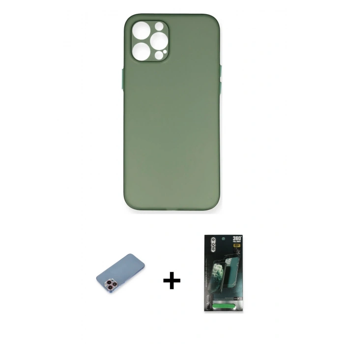 MARSİLYAN™- iPhone 12 Pro Kılıf Yadigar Yansıma Serisi - Şeffaf 360 Full Body Arka Koruyucu + Shine Kamera Lens Koruma Cam - PE