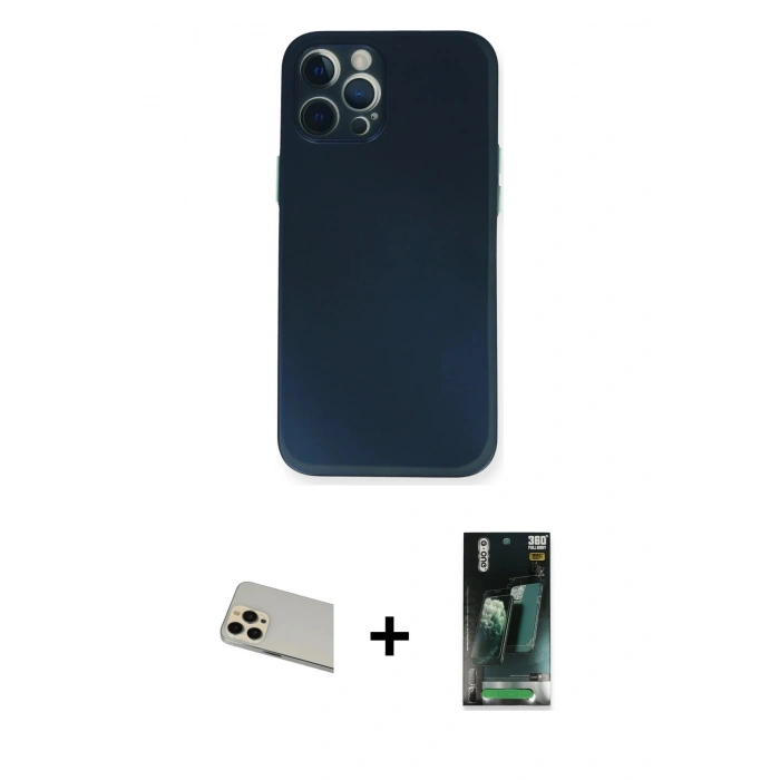 MARSİLYAN™- iPhone 12 Pro Kılıf Yadigar Yansıma Serisi - Şeffaf 360 Full Body Arka Koruyucu + Rainbow Kamera Lens Koruma Cam - GD
