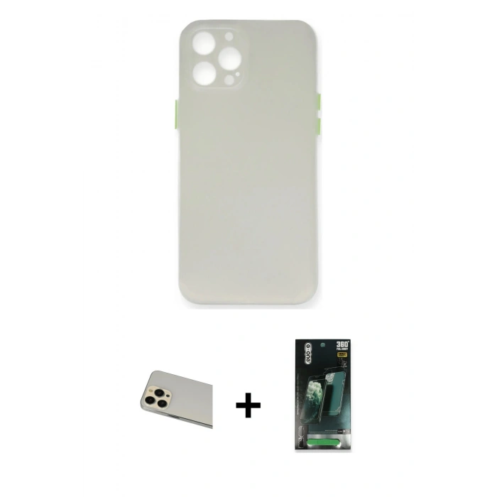 MARSİLYAN™- iPhone 12 Pro Kılıf Yadigar Yansıma Serisi - Şeffaf 360 Full Body Arka Koruyucu + Rainbow Kamera Lens Koruma Cam - GD