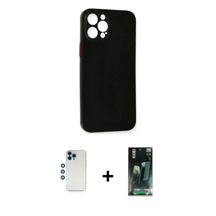 MARSİLYAN™- iPhone 12 Pro Kılıf Yadigar Yansıma Serisi - Şeffaf 360 Full Body Arka Koruyucu + Shine Kamera Lens - MI