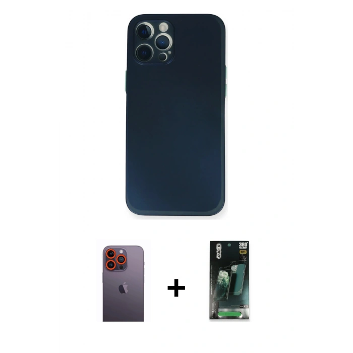 MARSİLYAN™- iPhone 12 Pro Kılıf Yadigar Yansıma Serisi - Şeffaf 360 Full Body Arka Koruyucu + Neon Fosforlu Kamera Lens - TU