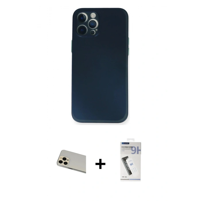 MARSİLYAN™- iPhone 12 Pro Kılıf Yadigar Yansıma Serisi - Şeffaf Uv Polymer Nano Ekran Koruyucu + Gold Rainbow Kamera Lens Koruma Cam