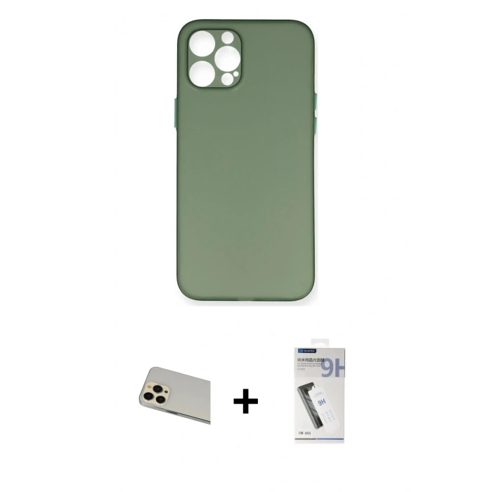 MARSİLYAN™- iPhone 12 Pro Kılıf Yadigar Yansıma Serisi - Şeffaf Uv Polymer Nano Ekran Koruyucu + Gold Rainbow Kamera Lens Koruma Cam
