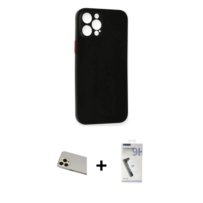 MARSİLYAN™- iPhone 12 Pro Kılıf Yadigar Yansıma Serisi - Şeffaf Uv Polymer Nano Ekran Koruyucu + Gold Rainbow Kamera Lens Koruma Cam