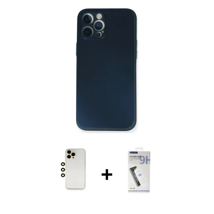 MARSİLYAN™- iPhone 12 Pro Kılıf Yadigar Yansıma Serisi - Şeffaf Uv Polymer Nano Ekran Koruyucu + Shine Kamera Lens - GD