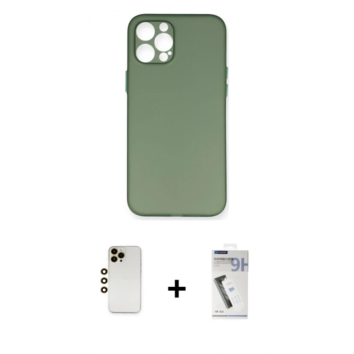 MARSİLYAN™- iPhone 12 Pro Kılıf Yadigar Yansıma Serisi - Şeffaf Uv Polymer Nano Ekran Koruyucu + Shine Kamera Lens - GD