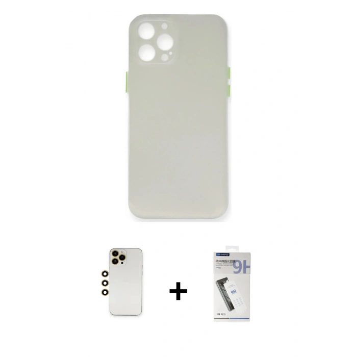 MARSİLYAN™- iPhone 12 Pro Kılıf Yadigar Yansıma Serisi - Şeffaf Uv Polymer Nano Ekran Koruyucu + Shine Kamera Lens - GD