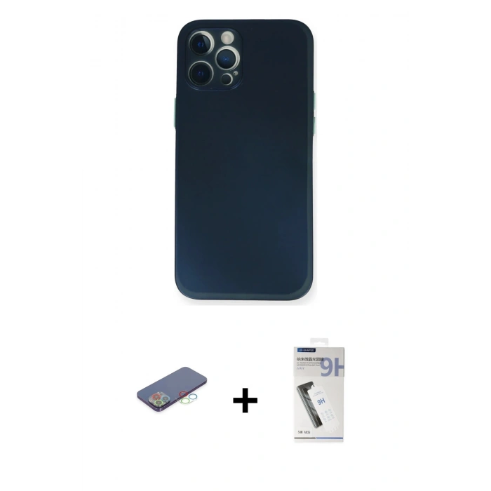MARSİLYAN™- iPhone 12 Pro Kılıf Yadigar Yansıma Serisi - Şeffaf Uv Polymer Nano Ekran Koruyucu + Renkli Kamera Lens Koruma Cam - MI
