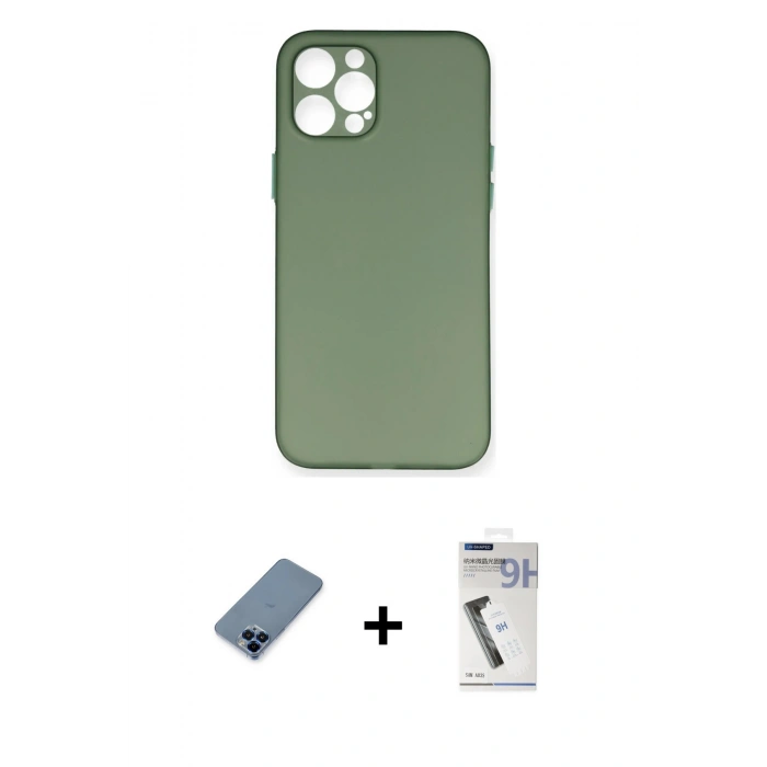 MARSİLYAN™- iPhone 12 Pro Kılıf Yadigar Yansıma Serisi - Şeffaf Uv Polymer Nano Ekran Koruyucu + Metal Kamera Lens Koruma Cam - MI