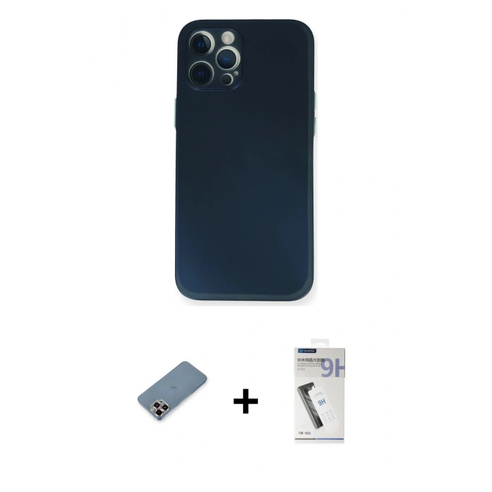 MARSİLYAN™- iPhone 12 Pro Kılıf Yadigar Yansıma Serisi - Şeffaf Uv Polymer Nano Ekran Koruyucu + Metal Kamera Lens Koruma Cam - MR