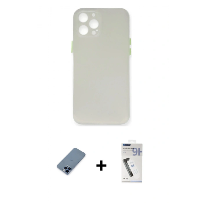 MARSİLYAN™- iPhone 12 Pro Kılıf Yadigar Yansıma Serisi - Şeffaf Uv Polymer Nano Ekran Koruyucu + Metal Kamera Lens Koruma Cam - MI