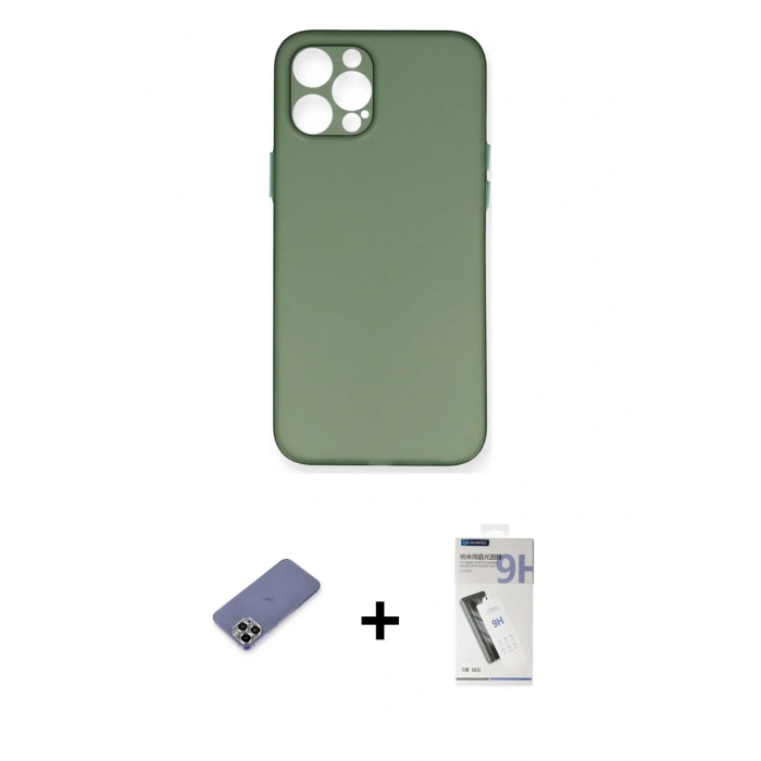 MARSİLYAN™- iPhone 12 Pro Kılıf Yadigar Yansıma Serisi - Şeffaf Uv Polymer Nano Ekran Koruyucu + Metal Kamera Lens Koruma Cam - GD