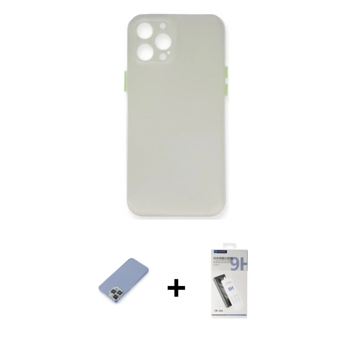 MARSİLYAN™- iPhone 12 Pro Kılıf Yadigar Yansıma Serisi - Şeffaf Uv Polymer Nano Ekran Koruyucu + Metal Kamera Lens Koruma Cam - KUYL