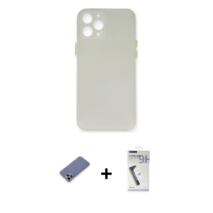 MARSİLYAN™- iPhone 12 Pro Kılıf Yadigar Yansıma Serisi - Şeffaf Uv Polymer Nano Ekran Koruyucu + Metal Kamera Lens Koruma Cam - GD