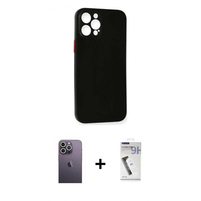 MARSİLYAN™- iPhone 12 Pro Kılıf Yadigar Yansıma Serisi - Şeffaf Uv Polymer Nano Ekran Koruyucu + Neon Fosforlu Kamera Lens - BZ
