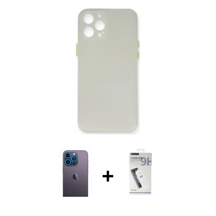 MARSİLYAN™- iPhone 12 Pro Kılıf Yadigar Yansıma Serisi - Şeffaf Uv Polymer Nano Ekran Koruyucu + Neon Fosforlu Kamera Lens - MI