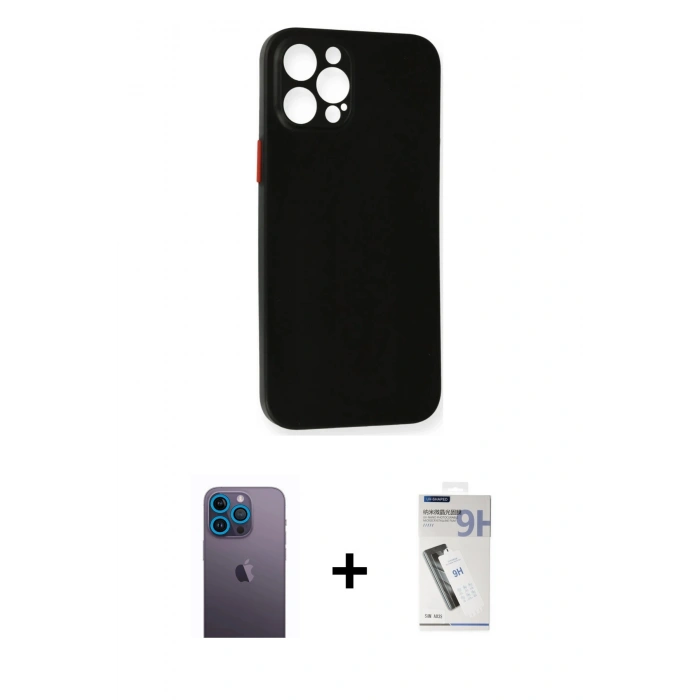 MARSİLYAN™- iPhone 12 Pro Kılıf Yadigar Yansıma Serisi - Şeffaf Uv Polymer Nano Ekran Koruyucu + Neon Fosforlu Kamera Lens - MI