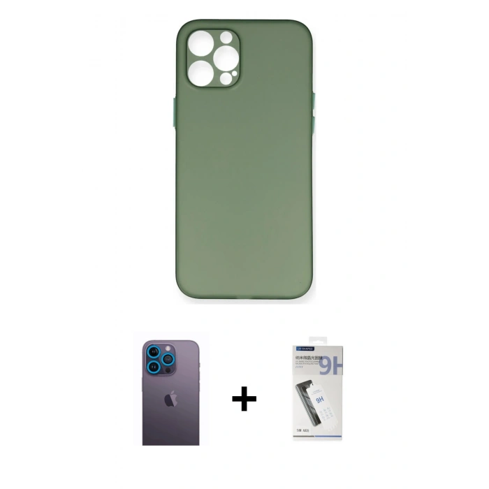 MARSİLYAN™- iPhone 12 Pro Kılıf Yadigar Yansıma Serisi - Şeffaf Uv Polymer Nano Ekran Koruyucu + Neon Fosforlu Kamera Lens - MI