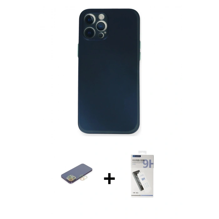 MARSİLYAN™- iPhone 12 Pro Kılıf Yadigar Yansıma Serisi - Şeffaf Uv Polymer Nano Ekran Koruyucu + Renkli Kamera Lens Koruma Cam - SI