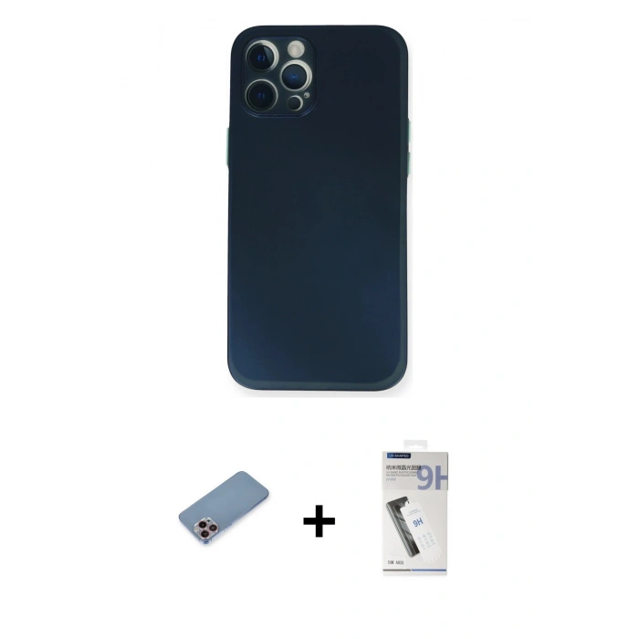 MARSİLYAN™- iPhone 12 Pro Kılıf Yadigar Yansıma Serisi - Şeffaf Uv Polymer Nano Ekran Koruyucu + Shine Kamera Lens Koruma Cam - PE