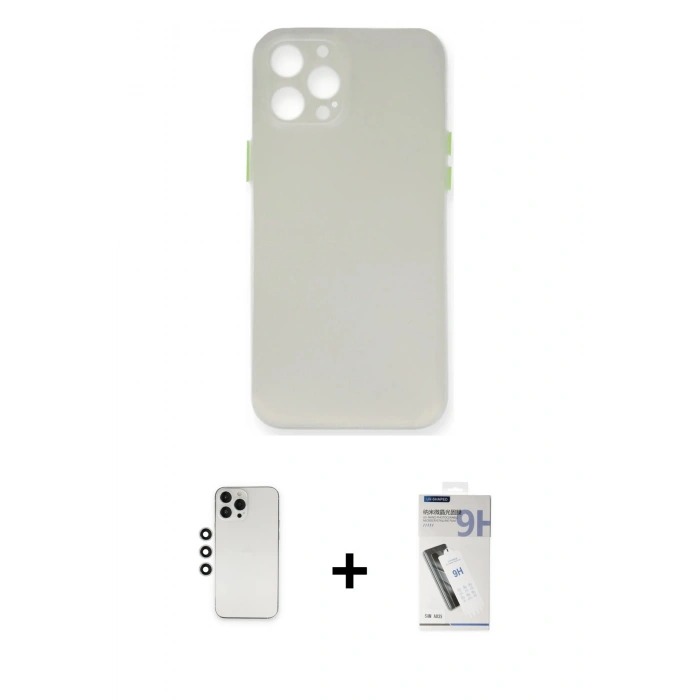 MARSİLYAN™- iPhone 12 Pro Kılıf Yadigar Yansıma Serisi - Şeffaf Uv Polymer Nano Ekran Koruyucu + Shine Kamera Lens - GS