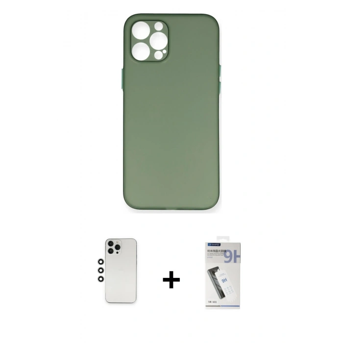 MARSİLYAN™- iPhone 12 Pro Kılıf Yadigar Yansıma Serisi - Şeffaf Uv Polymer Nano Ekran Koruyucu + Shine Kamera Lens - GS