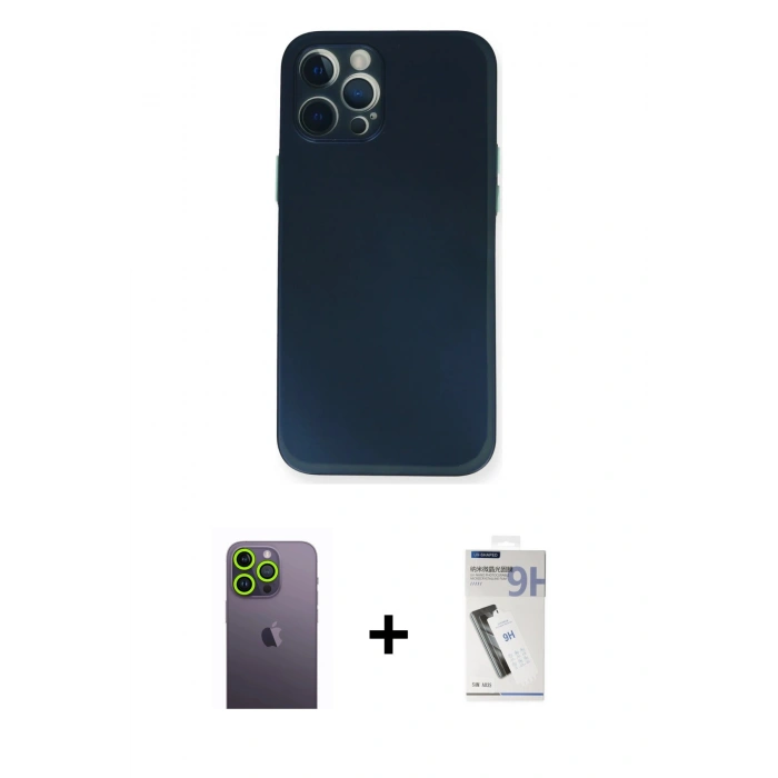 MARSİLYAN™- iPhone 12 Pro Kılıf Yadigar Yansıma Serisi - Şeffaf Uv Polymer Nano Ekran Koruyucu + Neon Fosforlu Kamera Lens - YL