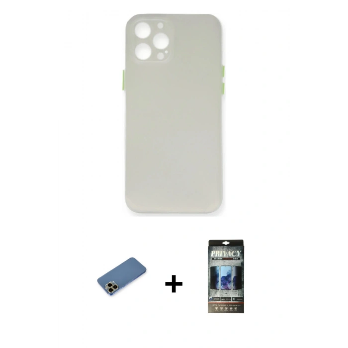 MARSİLYAN™- iPhone 12 Pro Kılıf Yadigar Yansıma Serisi - Siyah 34D Hayalet Izgaralı Cam + Shine Kamera Lens Koruma Cam - GD