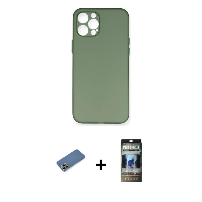 MARSİLYAN™- iPhone 12 Pro Kılıf Yadigar Yansıma Serisi - Siyah 34D Hayalet Izgaralı Cam + Shine Kamera Lens Koruma Cam - GD
