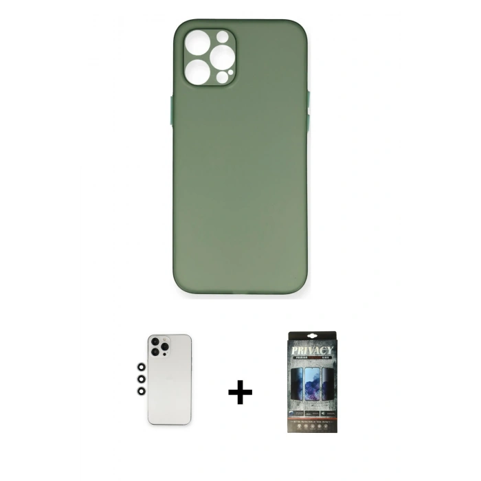 MARSİLYAN™- iPhone 12 Pro Kılıf Yadigar Yansıma Serisi - Siyah 34D Hayalet Izgaralı Cam + Shine Kamera Lens - GS