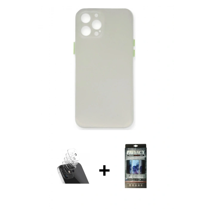MARSİLYAN™- iPhone 12 Pro Kılıf Yadigar Yansıma Serisi - Siyah 34D Hayalet Izgaralı Cam + Kamera Lens Koruma Cam - SF
