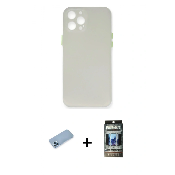 MARSİLYAN™- iPhone 12 Pro Kılıf Yadigar Yansıma Serisi - Siyah 34D Hayalet Izgaralı Cam + Shine Kamera Lens Koruma Cam - MI