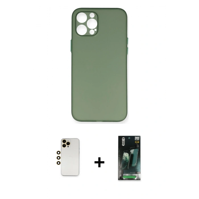 MARSİLYAN™- iPhone 12 Pro Kılıf Yadigar Yansıma Serisi - Siyah 360 Mat Full Body Arka Koruyucu + Shine Kamera Lens - GD