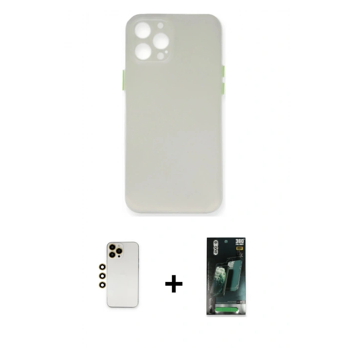 MARSİLYAN™- iPhone 12 Pro Kılıf Yadigar Yansıma Serisi - Siyah 360 Mat Full Body Arka Koruyucu + Shine Kamera Lens - GD