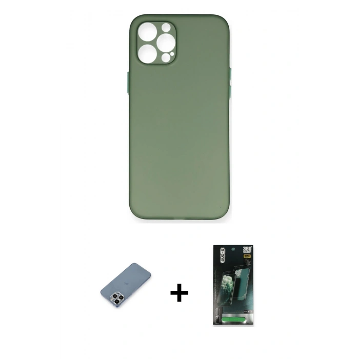 MARSİLYAN™- iPhone 12 Pro Kılıf Yadigar Yansıma Serisi - Siyah 360 Mat Full Body Arka Koruyucu + Metal Kamera Lens Koruma Cam - GS