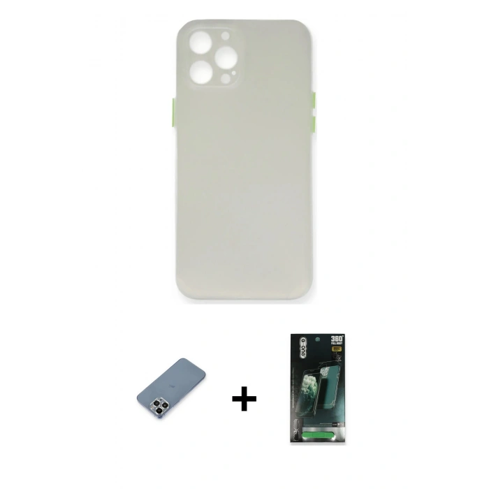MARSİLYAN™- iPhone 12 Pro Kılıf Yadigar Yansıma Serisi - Siyah 360 Mat Full Body Arka Koruyucu + Metal Kamera Lens Koruma Cam - GS