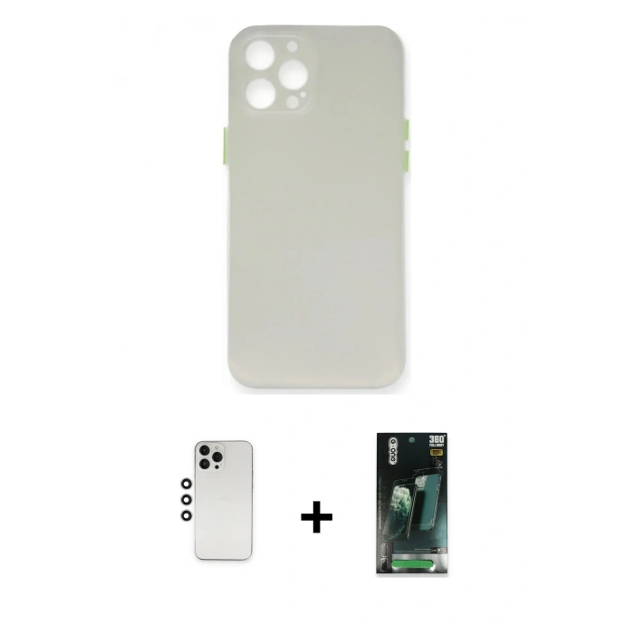MARSİLYAN™- iPhone 12 Pro Kılıf Yadigar Yansıma Serisi - Siyah 360 Mat Full Body Arka Koruyucu + Shine Kamera Lens - GS