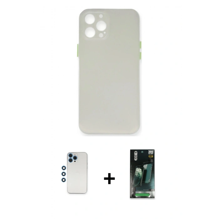 MARSİLYAN™- iPhone 12 Pro Kılıf Yadigar Yansıma Serisi - Siyah 360 Mat Full Body Arka Koruyucu + Mavi Shine Kamera Lens
