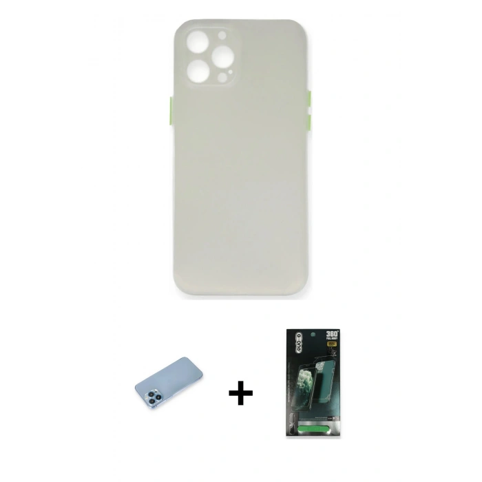 MARSİLYAN™- iPhone 12 Pro Kılıf Yadigar Yansıma Serisi - Siyah 360 Mat Full Body Arka Koruyucu + Shine Kamera Lens Koruma Cam - MI