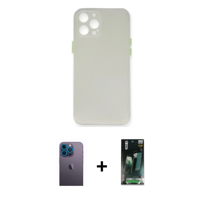 MARSİLYAN™- iPhone 12 Pro Kılıf Yadigar Yansıma Serisi - Siyah 360 Mat Full Body Arka Koruyucu + Neon Fosforlu Kamera Lens - MI