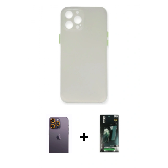 MARSİLYAN™- iPhone 12 Pro Kılıf Yadigar Yansıma Serisi - Siyah 360 Mat Full Body Arka Koruyucu + Neon Fosforlu Kamera Lens - SI